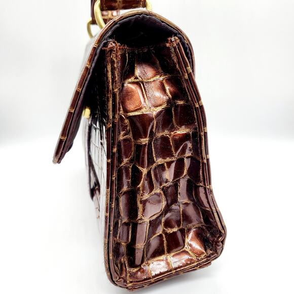 Vintage Kenneth Cole Reaction Brown Leather Mini Croc Embossed Top Handle Bag - Picture 4 of 15